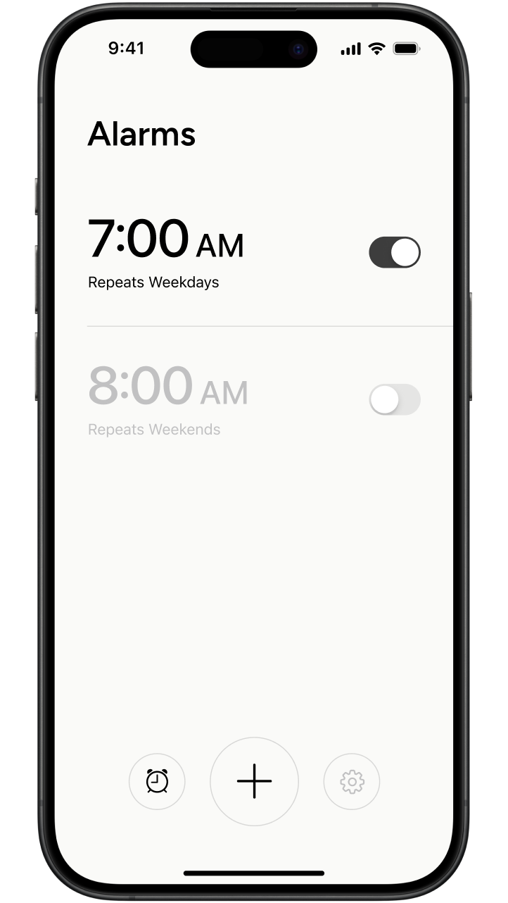Simple, no-frills alarm interface.